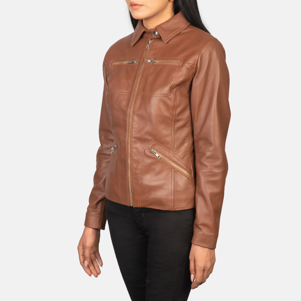 Womens Tomachi Brown Leather Jacket Side Pose-3-1652193769062