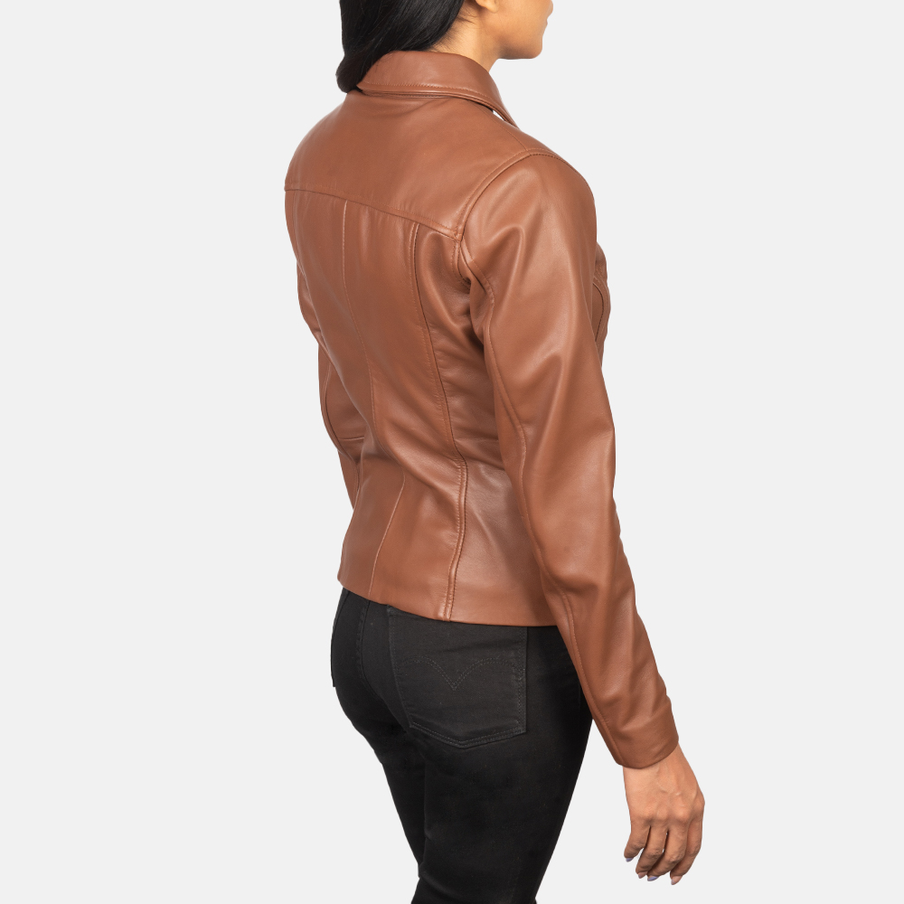 Womens Tomachi Brown Leather Jacket Tilted Back-8-1652193780443