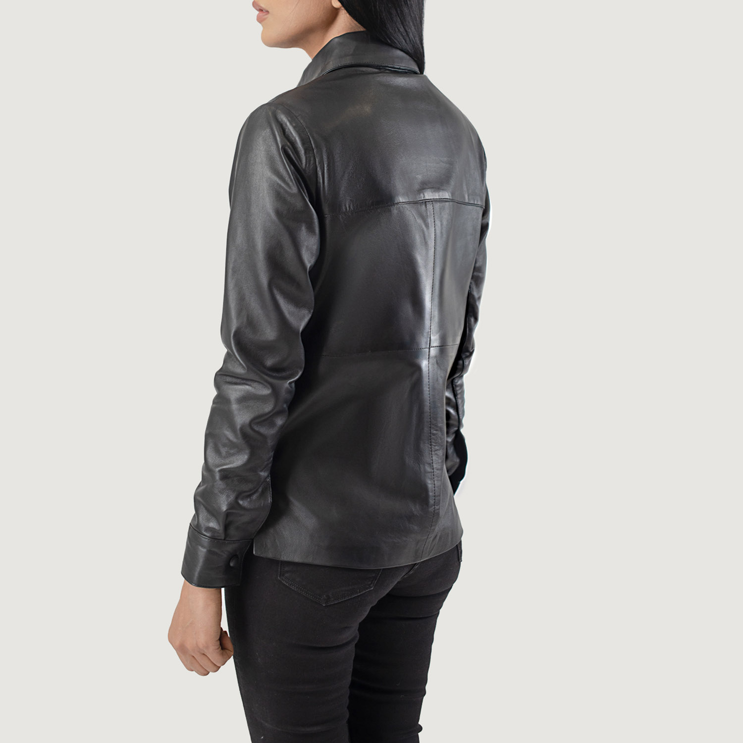 Womens Zenith Black Leather Shirt Jacket Tilted Back-8-1686937102860